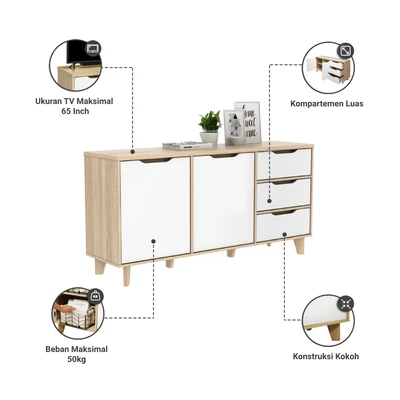 Gambar Informa Neo Nordika Rak Tv High Stand - Putih/cokelat Oak