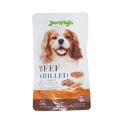 Gambar JerHigh Makanan Anjing Basah All Breeds Beef Grilled & Carrot 120 gr