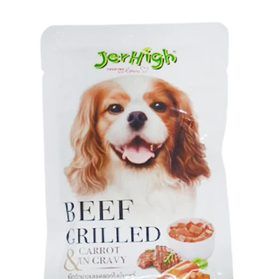 Gambar JerHigh Makanan Anjing Basah All Breeds Beef Grilled & Carrot 120 gr