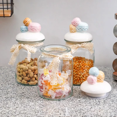 Gambar Informa Stoples Kaca Macaroon 900 ml Set 3 pcs Transparan - Putih