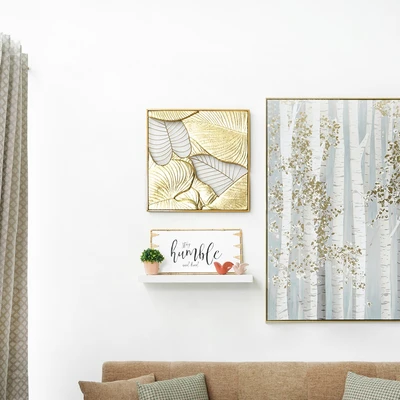 Gambar Informa Hiasan Dinding Multi Leaves Besi 56.5x56.5 cm - Gold
