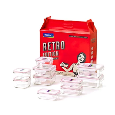 Gambar Glasslock Set 10 Pcs Retro Wadah Makanan - Merah