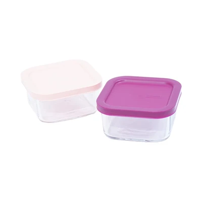 Gambar Glasslock Wadah Makanan Easy Open Square 490 ml Set 2 pcs - Mix