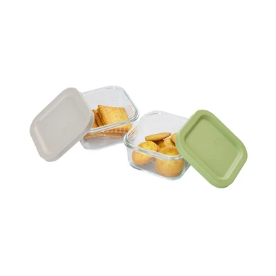 Gambar Glasslock Wadah Makanan Easy Open Square 490 ml Set 2 pcs - Mix