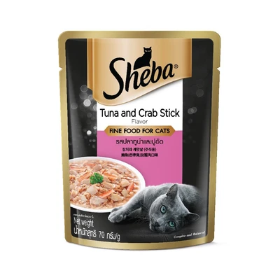 Gambar Sheba Makanan Kucing Basah Adult Tuna & Crab Stick Pouch 70 gr
