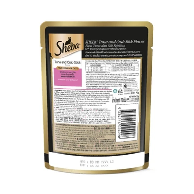 Gambar Sheba Makanan Kucing Basah Adult Tuna & Crab Stick Pouch 70 gr