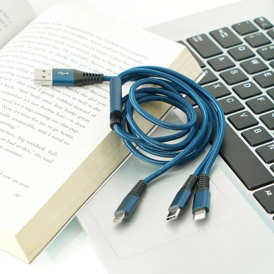Gambar Ataru Kabel Charger USB 3-in-1 Aluminium - Biru
