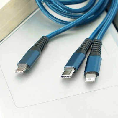 Gambar Ataru Kabel Charger USB 3-in-1 Aluminium - Biru