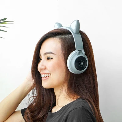 Gambar Ataru Headphone Bluetooth Cat BT028C - Abu-Abu