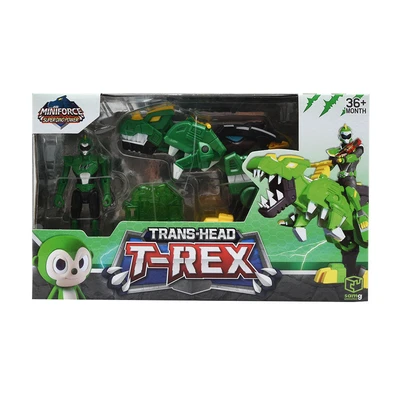 JUMPGO Miniforce Super Dino Power Trans Head Armorbot – T-Rex Dinosaur Robot Action Figure (Blue, Transforming)