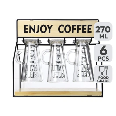 Gambar Appetite Gelas Kopi Dengan Rak Penyimpanan 270 ml Set 6 Pcs