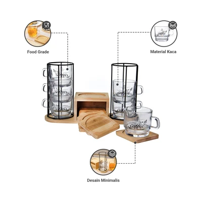 Gambar Appetite Cangkir Kopi Dengan Saucer & Rak Susun Set 6 pcs