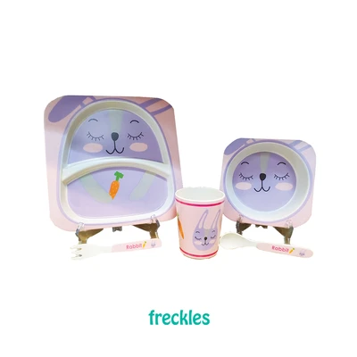 Gambar Okiedog Freckles Set 5 Pcs Perlengkapan Makan Anak Rabbit