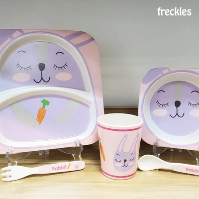 Gambar Okiedog Freckles Set 5 Pcs Perlengkapan Makan Anak Rabbit