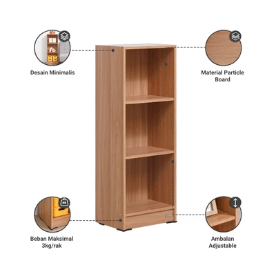 Gambar Informa Pablo Rak Buku 3 Tingkat L40 - Cokelat Oak