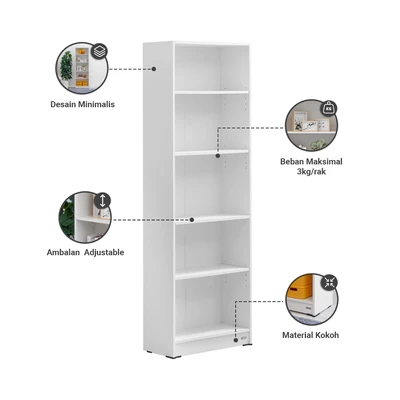 Gambar Informa Paulson Rak Buku 5 Tingkat - Putih