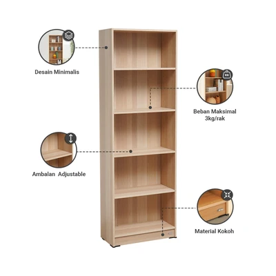 Gambar Informa Paulson Rak Buku 5 Tingkat - Cokelat Oak