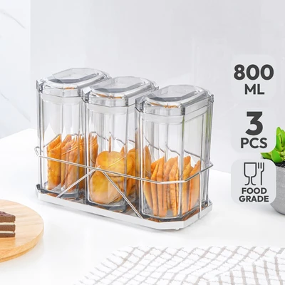 Gambar Informa Stoples Plastik Emerald Dengan Rak 800 ml Set 3 pcs Transparan