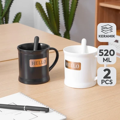 Gambar Appetite Sieben Mug Dengan Sendok 520 ml Set 2 pcs - Hitam/Putih