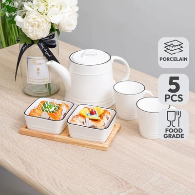 Gambar Appetite Magnum Teko & Cangkir Porcelain Dengan Mangkuk Set 5 Pcs - Putih