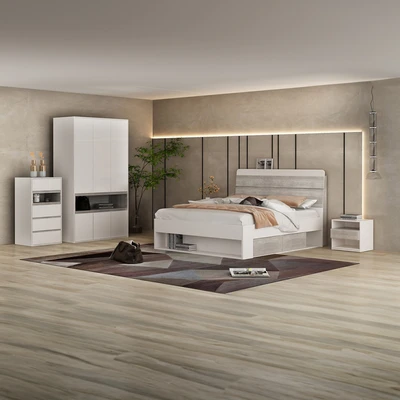 Gambar Informa 160x200 cm Carol Ii Set Kamar Tidur Concrete - Putih
