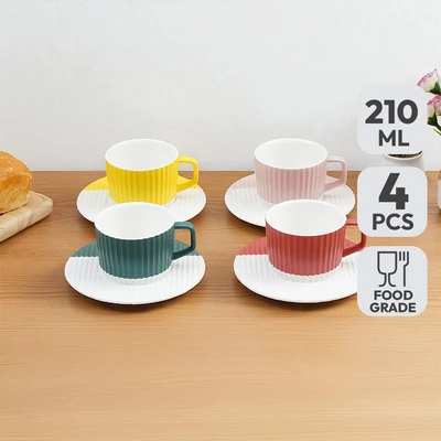 Gambar Appetite Shelby Cangkir Dengan Saucer Porcelain 210 ml Set 4 pcs - Mix