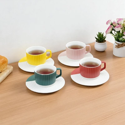 Gambar Appetite Shelby Cangkir Dengan Saucer Porcelain 210 ml Set 4 pcs - Mix