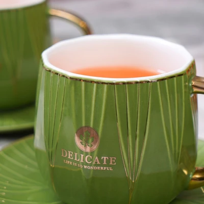 Gambar Appetite Shally Cangkir Dengan Saucer Porcelain 300 ml Set 4 pcs - Hijau