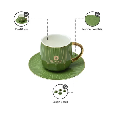 Gambar Appetite Shally Cangkir Dengan Saucer Porcelain 300 ml Set 4 pcs - Hijau