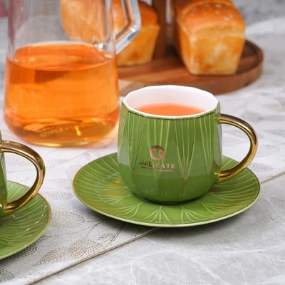 Gambar Appetite Shally Cangkir Dengan Saucer Porcelain 300 ml Set 4 pcs - Hijau