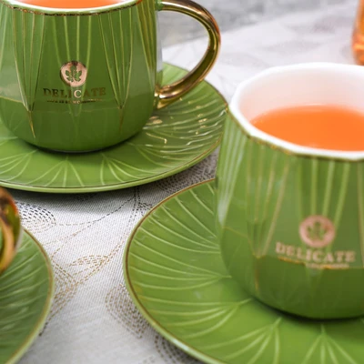 Gambar Appetite Shally Cangkir Dengan Saucer Porcelain 300 ml Set 4 pcs - Hijau