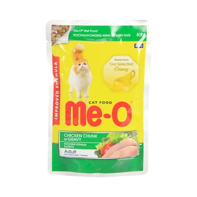 Gambar Me-O Makanan Kucing Basah Adult Chicken Chunk Gravy 80 gr
