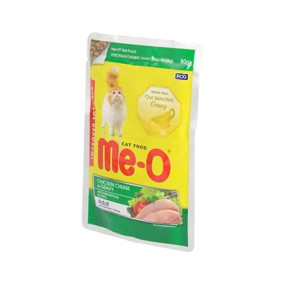 Gambar Me-O Makanan Kucing Basah Adult Chicken Chunk Gravy 80 gr