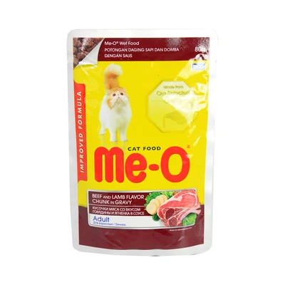 Gambar Me-O Makanan Kucing Basah Adult Beef & Lamb Chunk Gravy 80 gr