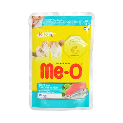 Gambar Me-O Makanan Kucing Basah Kitten Tuna With Sardine Jelly 80 gr