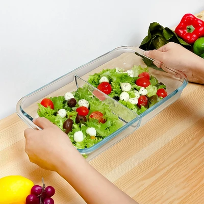 Gambar Cooking Color Decca Loyang Kue Kaca Dengan Sekat 34.5x20.6 cm Transparan