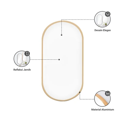Gambar Informa Cermin Dinding Dekorasi Aluminium Oval 50x100 cm - Gold