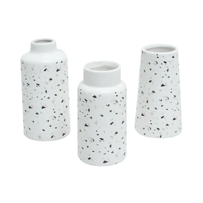 Gambar Informa Terrazo Vas Bunga Keramik 9.3x9.3x16.2 cm Set 3 Pcs - Putih