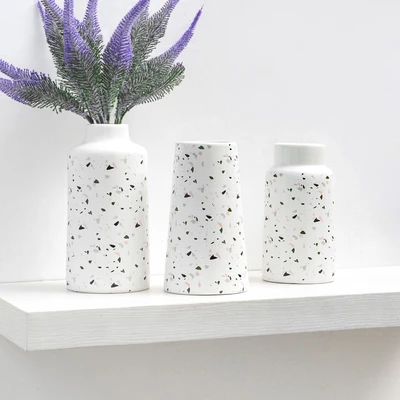 Gambar Informa Terrazo Vas Bunga Keramik 9.3x9.3x16.2 cm Set 3 Pcs - Putih