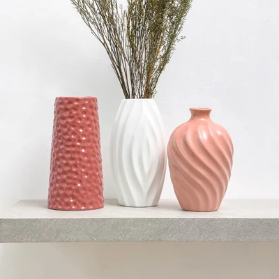 Gambar Informa Coral Vas Bunga Keramik 9.5x9.5x19 cm Set 3 Pcs - Mix
