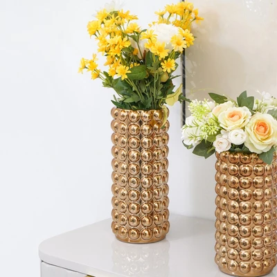 Gambar Informa Richmond Vas Bunga Keramik 14x14x31 cm - Gold