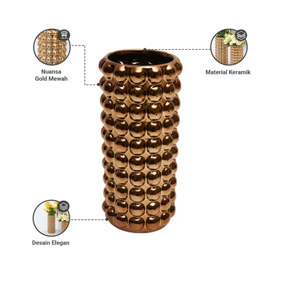 Gambar Informa Richmond Vas Bunga Keramik 14x14x31 cm - Gold