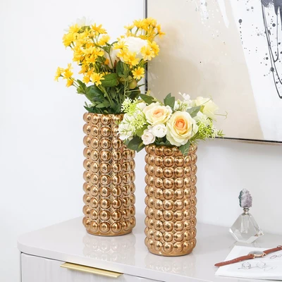 Gambar Informa Richmond Vas Bunga Keramik 14x14x31 cm - Gold