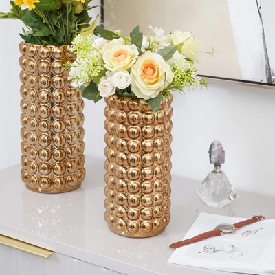 Gambar Informa Richmond Vas Bunga Keramik 12x12x25.5 cm - Gold