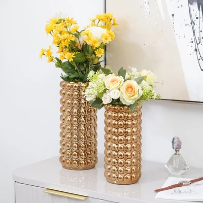 Gambar Informa Richmond Vas Bunga Keramik 12x12x25.5 cm - Gold