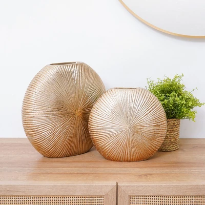 Gambar Informa Pasadena Vas Bunga Keramik 22x9x21 cm - Gold