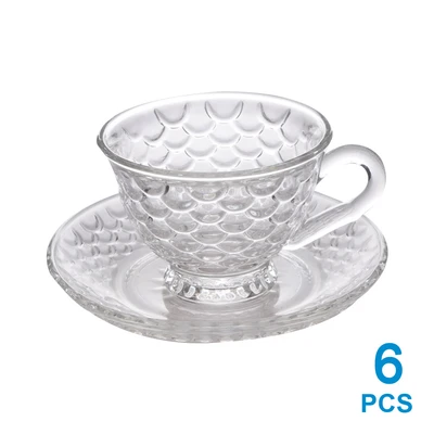 Gambar Selma Jewel Cangkir Teh Dengan Saucer Kaca 190 ml Set 6 pcs Transparan