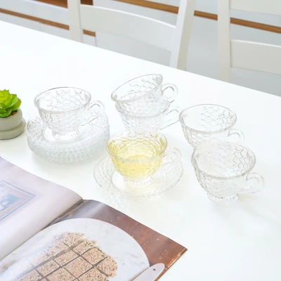 Gambar Selma Jewel Cangkir Teh Dengan Saucer Kaca 190 ml Set 6 pcs Transparan