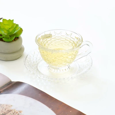 Gambar Selma Jewel Cangkir Teh Dengan Saucer Kaca 190 ml Set 6 pcs Transparan