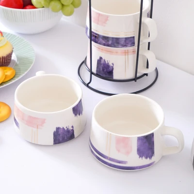 Gambar Delicia 260 Ml Set 4 Pcs Mug Dengan Rak - Ungu/pink